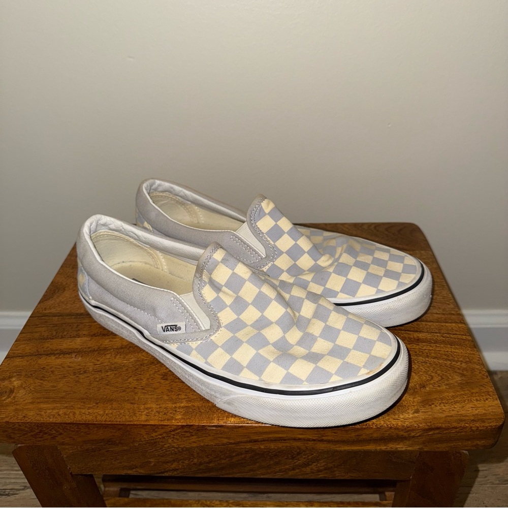 Vans Premium Classic Slip-On Checkerboard Shoes - Ice Melt Blue / White